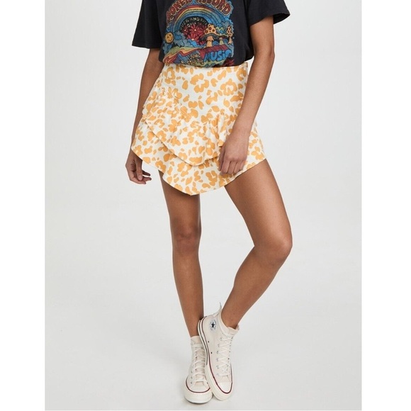 MOTHER The Ruffle Mini Skirt Leopard - Yellow SZ 25 - Picture 1 of 8